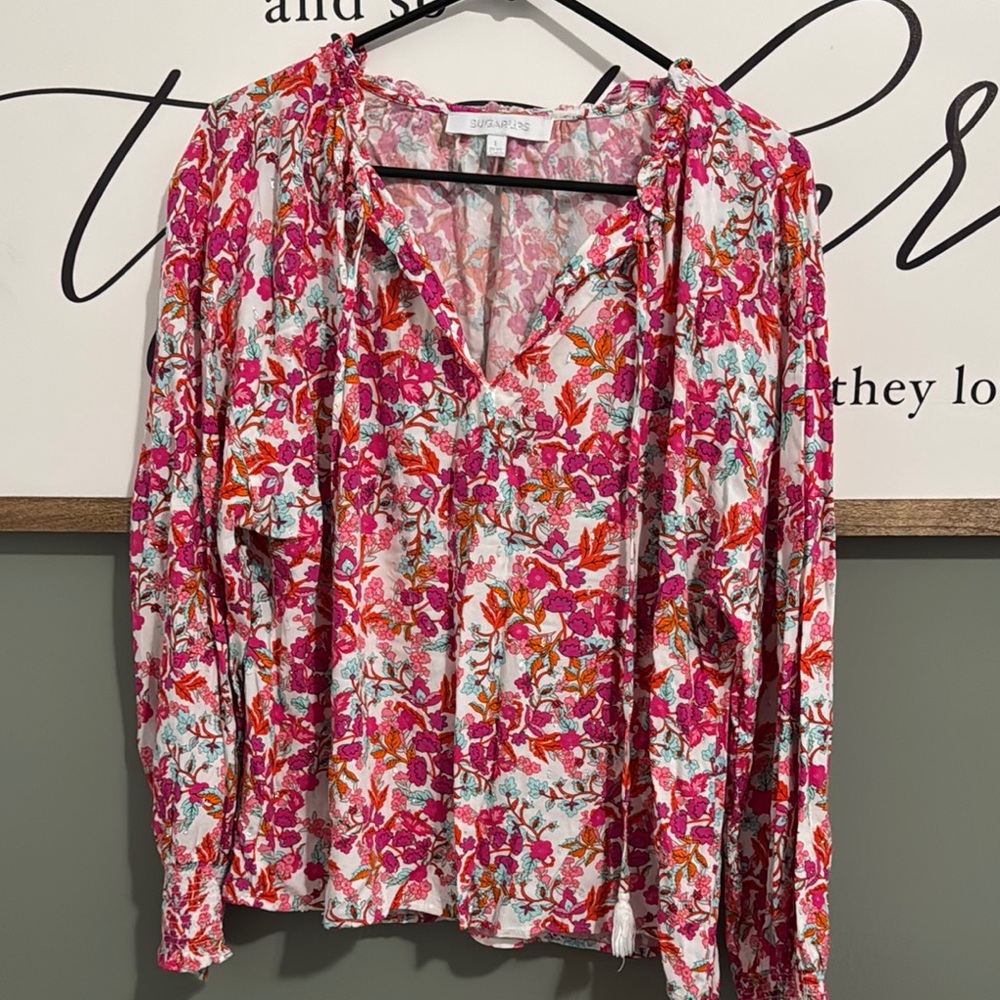 Floral Pink and White Women's Top